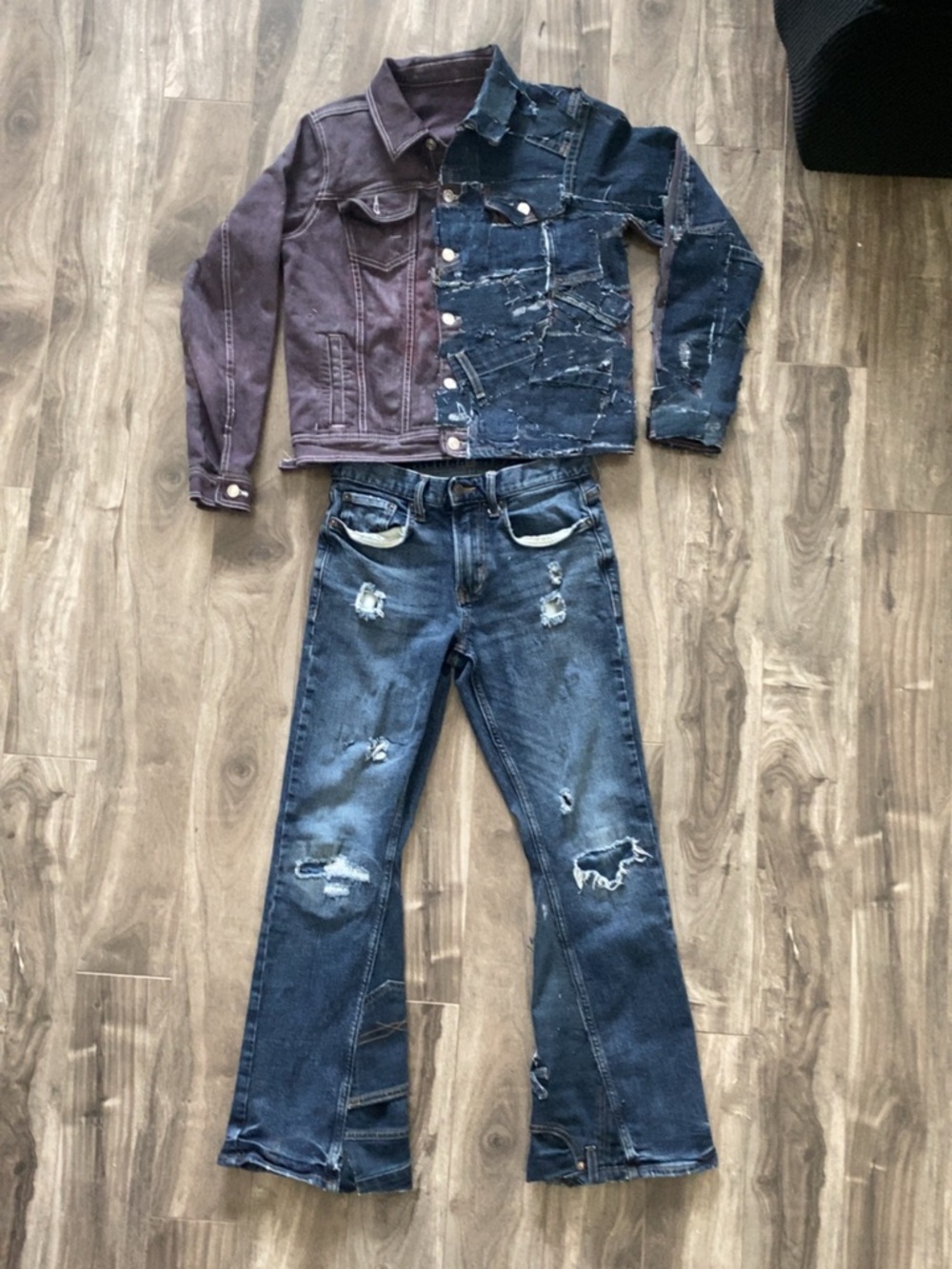 Men's Bootcut Distressed Blue Jeans - Classic Dark Blue